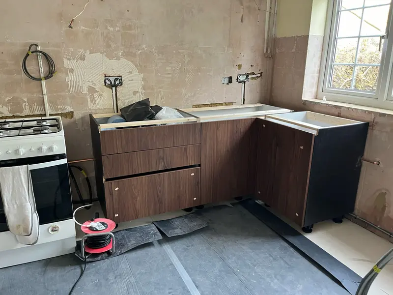 Kitchen installation in progress in Esher Surrey