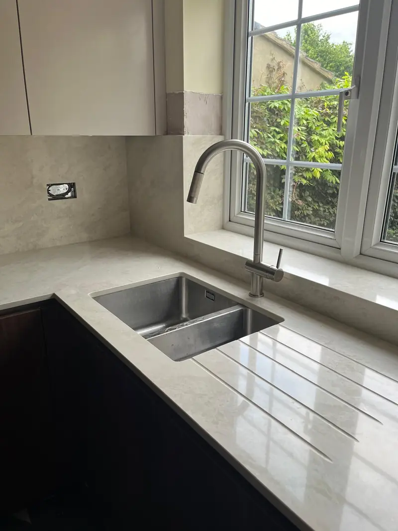Kitchen quartz worktop with undermount sink in Cobham Surrey
