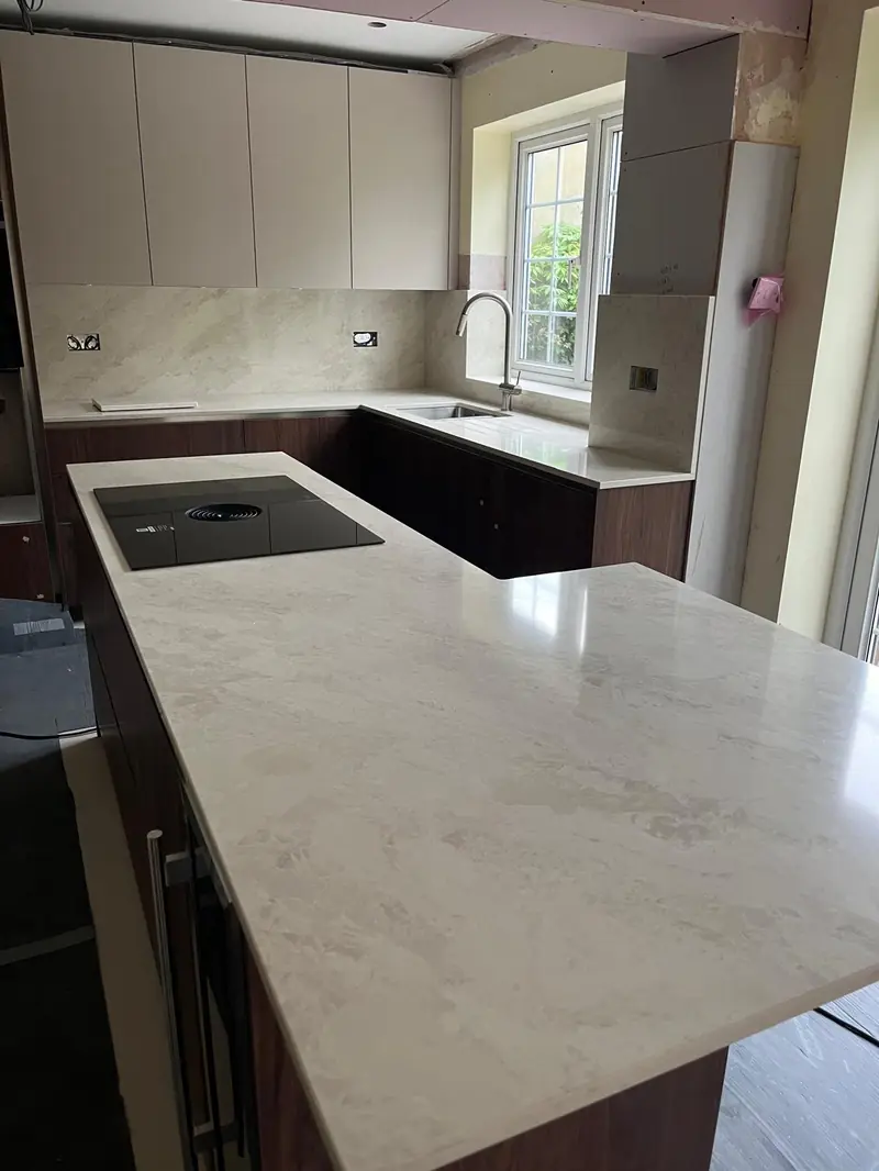 Kitchen renovation with quartz island worktop in Kingston Surrey