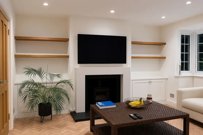 Completed living room renovation with parquet flooring in Kingston Surrey