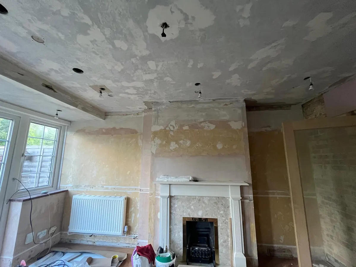 Extension construction plastering in progress Kingston Surrey